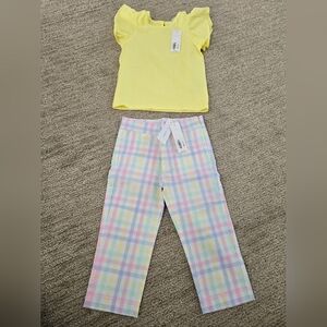 Janie and Jack Yellow Top and Pastel Plaid Pants